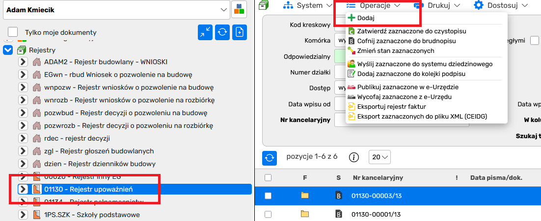 Polecenie dodawania rejestru